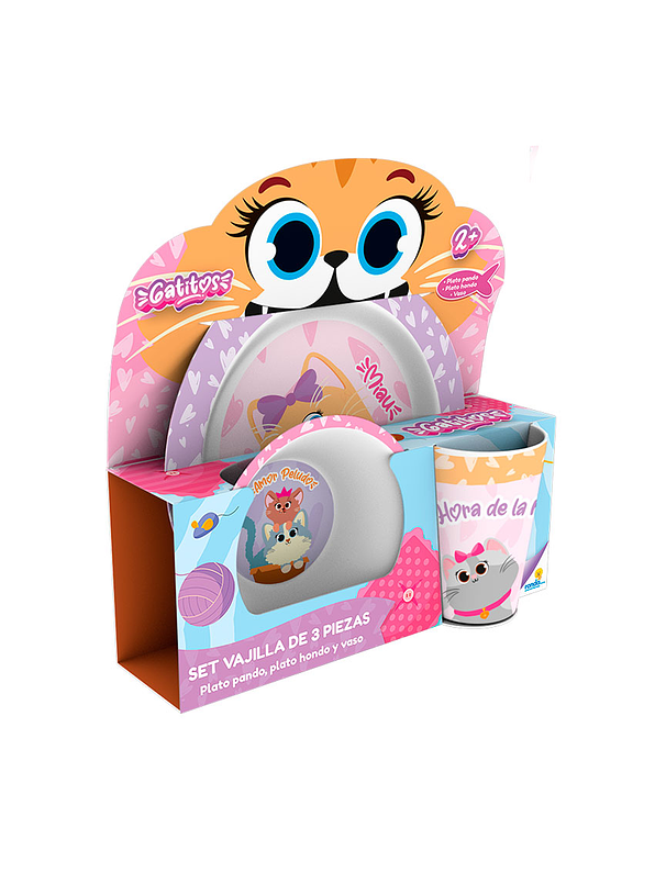 Set Vajilla Melamina X 3 Piezas Gatitos 1