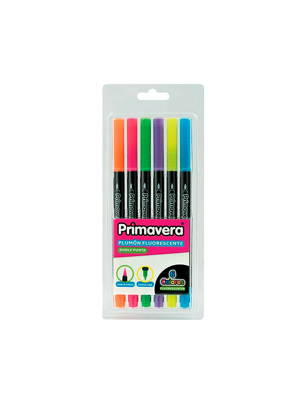Plumón Fluorescente Doble Punta Primavera X 6 Unidades  1