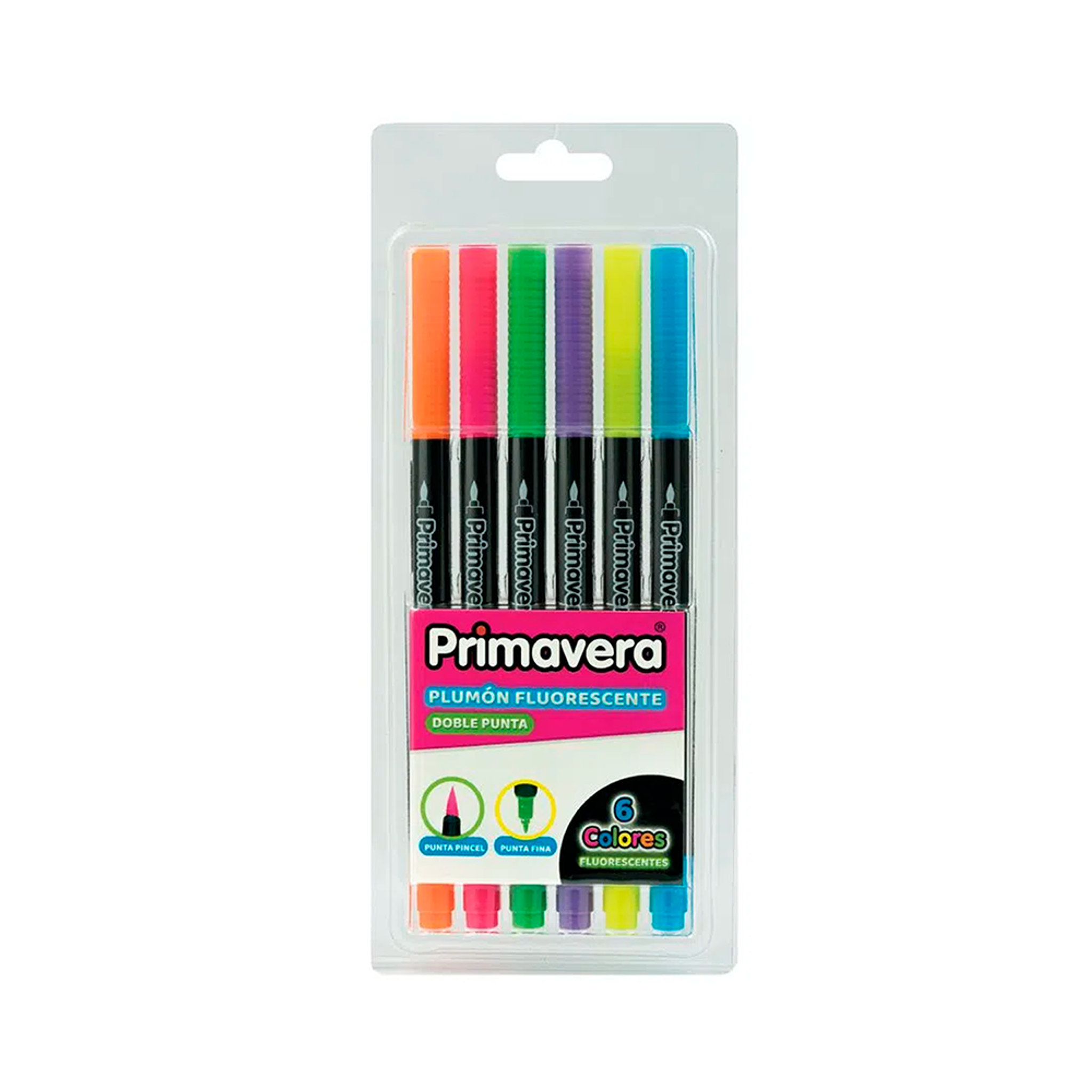 Plumón Fluorescente Doble Punta Primavera X 6 Unidades 