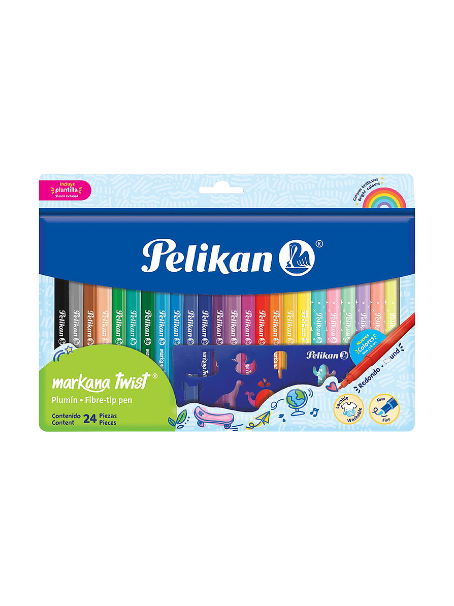 Plumones Pelikan Markana Twist X 24 Unidades  1
