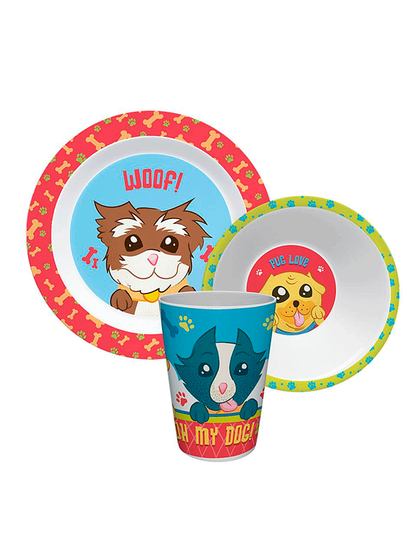 Set Vajilla Melamina X 3 Piezas Perritos 2
