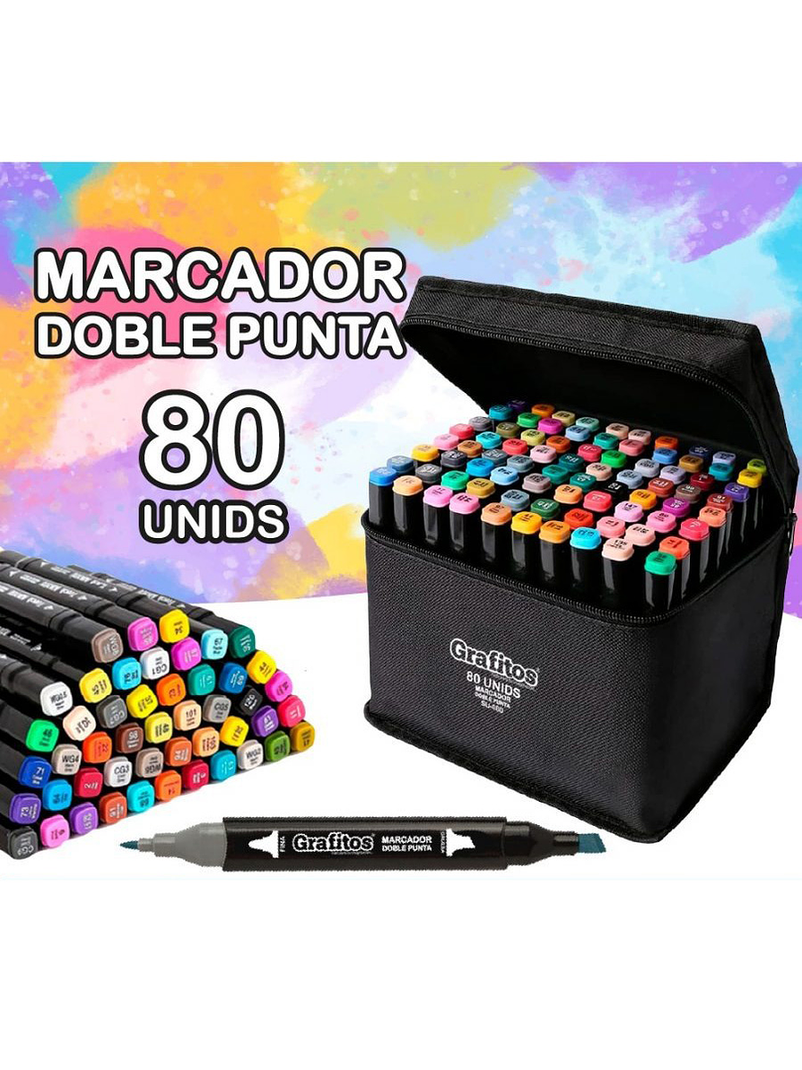 Estuche Marcadores Doble Punta X 80 Unidades Grafitos 2