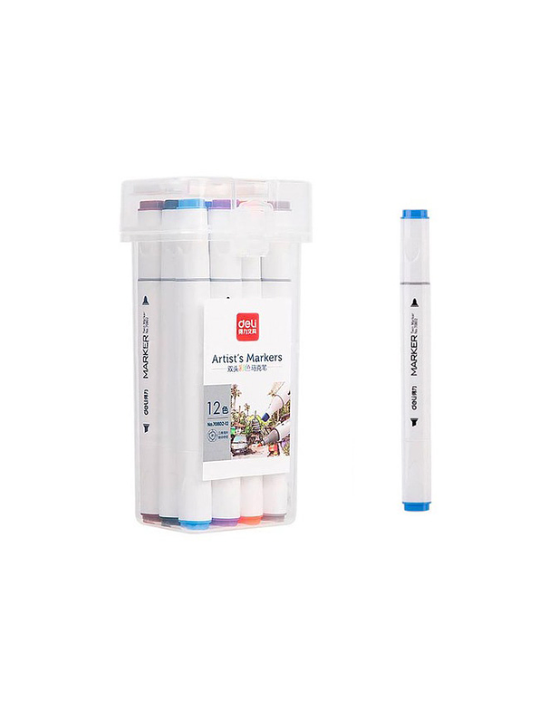 Marcadores Deli Triangulares Doble Punta X 12 Unidades 1