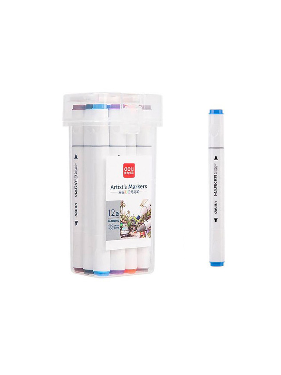 Marcadores Deli Triangulares Doble Punta X 12 Unidades 1