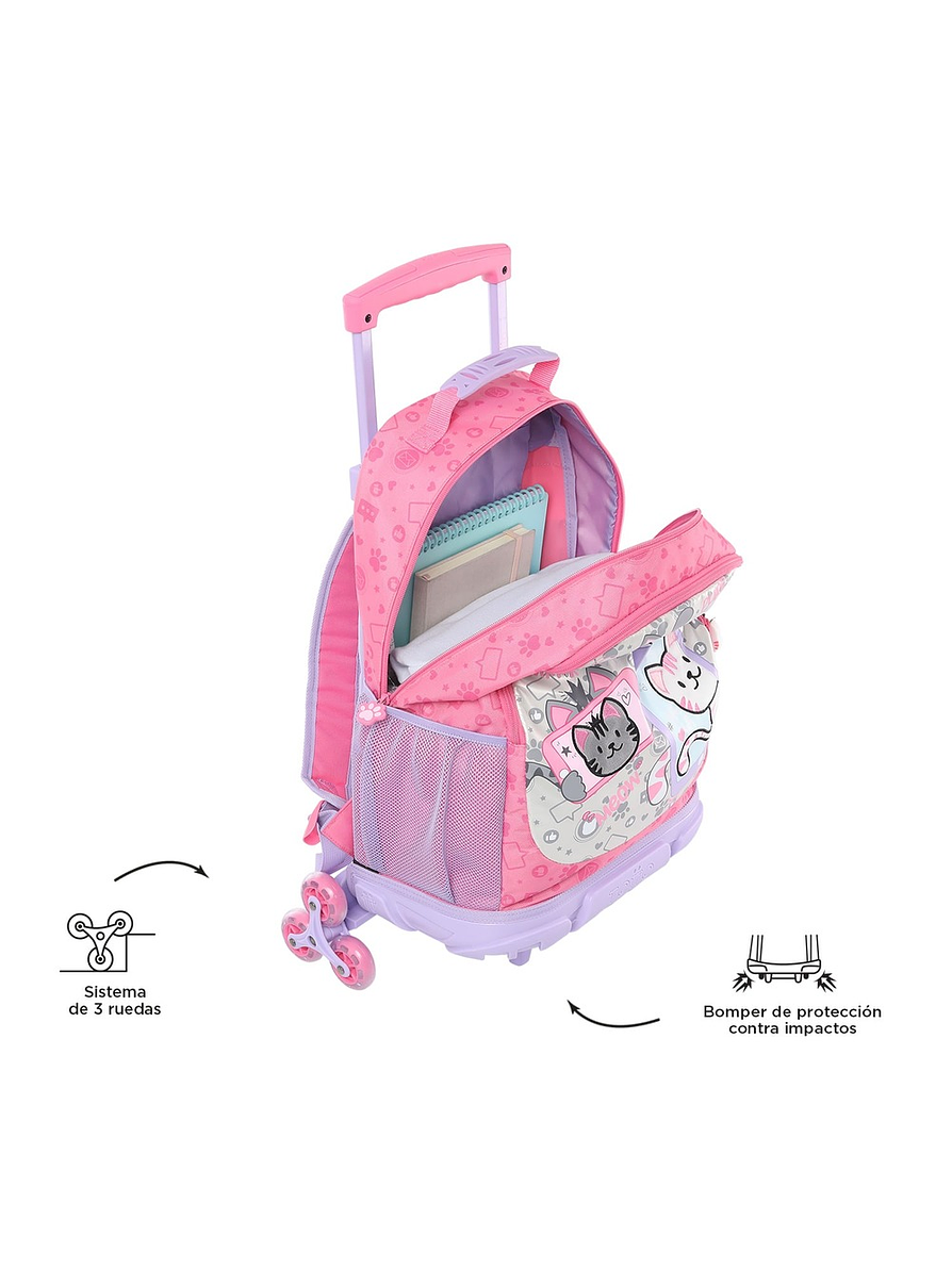 Morral Totto Para Niña 3 Rue Bomper Selfie Cat L Rosado 5
