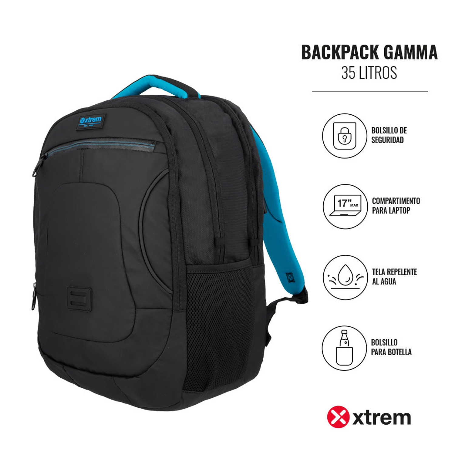 Morral Xtrem Para Laptop Gamma Negro/Azul 6