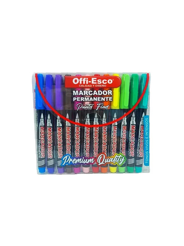 Marcador Offi-Esco Permanente Punta Fina X 12 Unidades  1