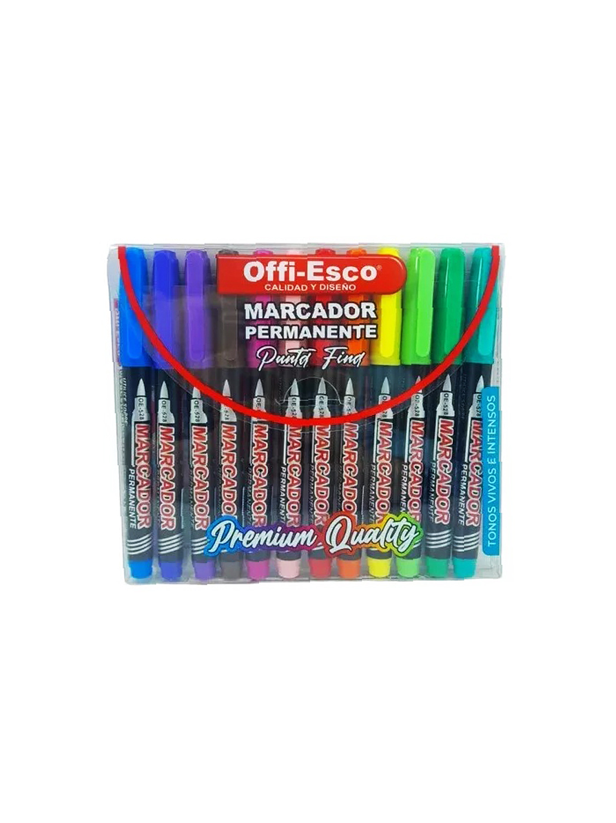 Marcador Offi-Esco Permanente Punta Fina X 12 Unidades  1