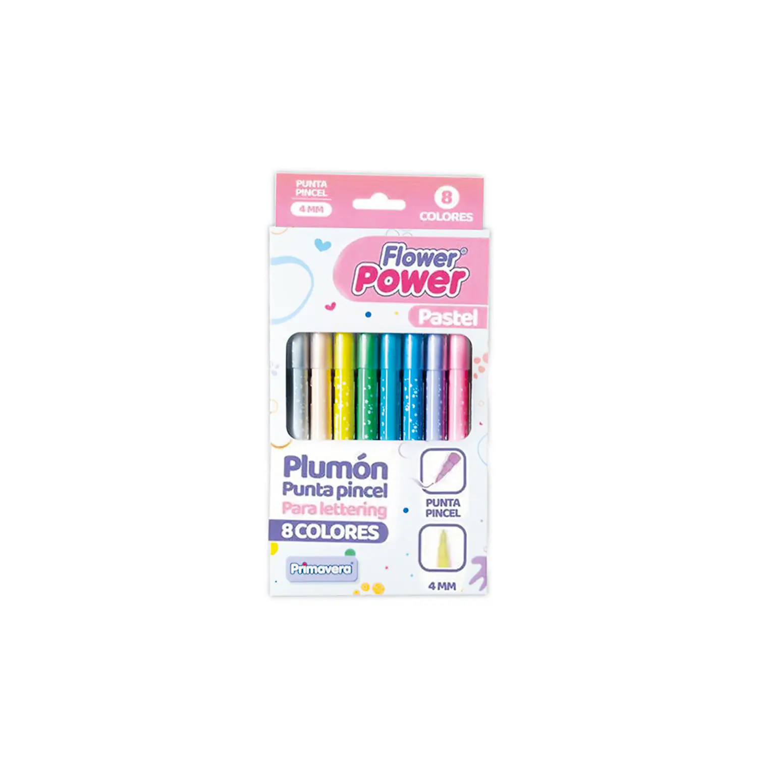 Plumones Primavera Punta Pincel Flower Power Pastel X 8 Unid