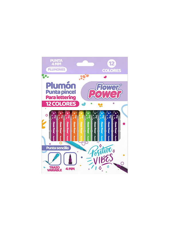Plumones Primavera Punta Pincel Flower Power X 12 Unidades 1