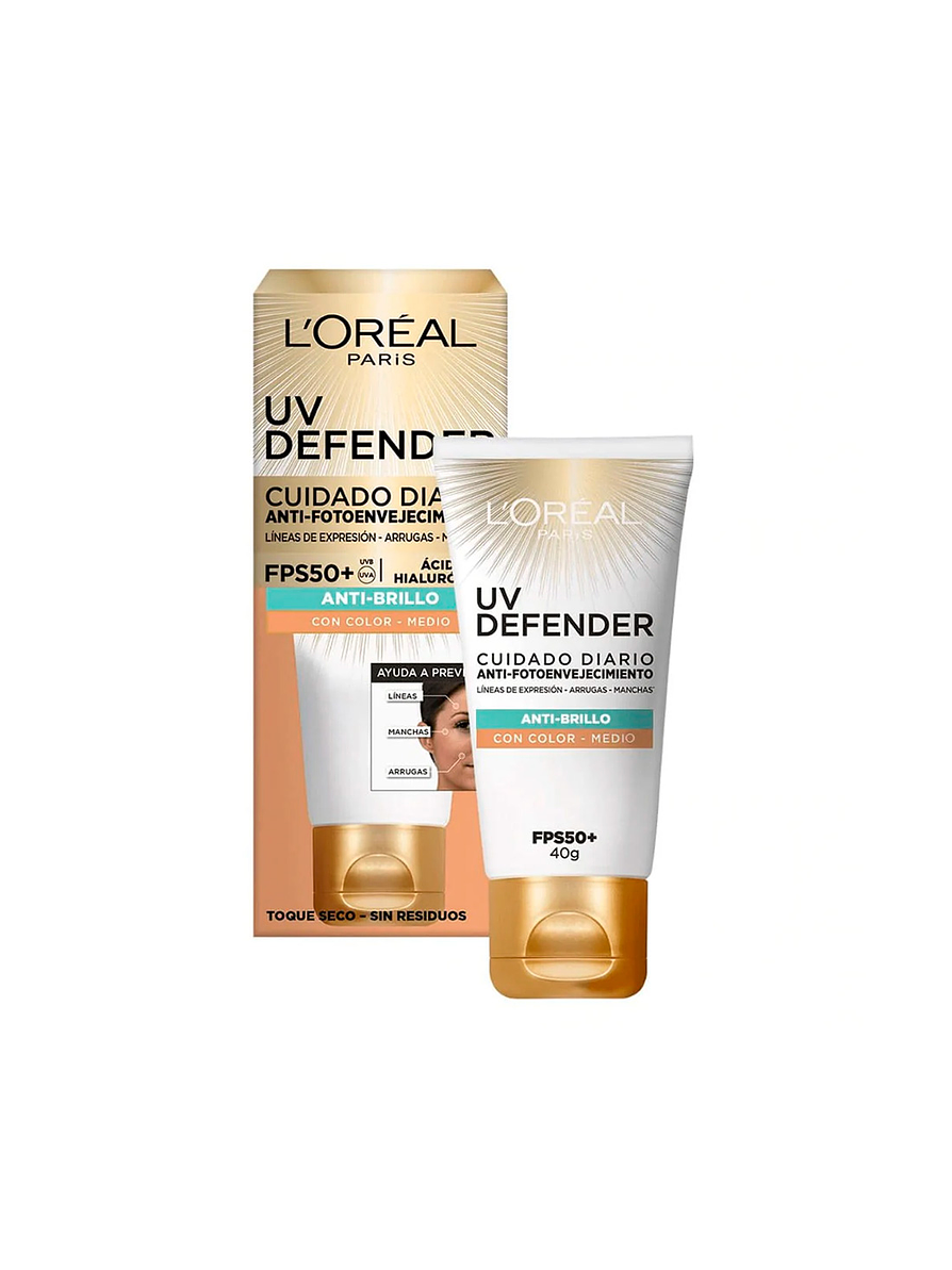 Protector Solar L´oreal  UV Defender Antibrillo con color medio FPS50 x 40gr 1