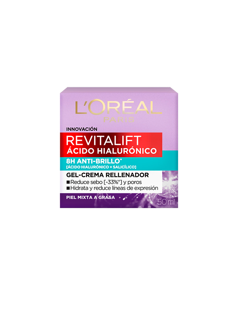 Gel-Crema L'oreal 8H Anti Brillo Revitalif Ácido Hialurónico 50 ml 2