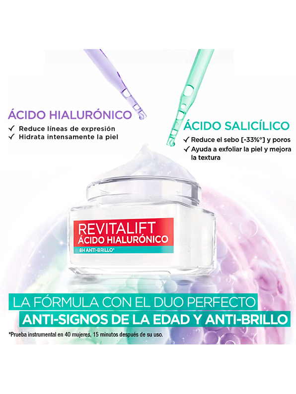 Gel-Crema L'oreal 8H Anti Brillo Revitalif Ácido Hialurónico 50 ml 3