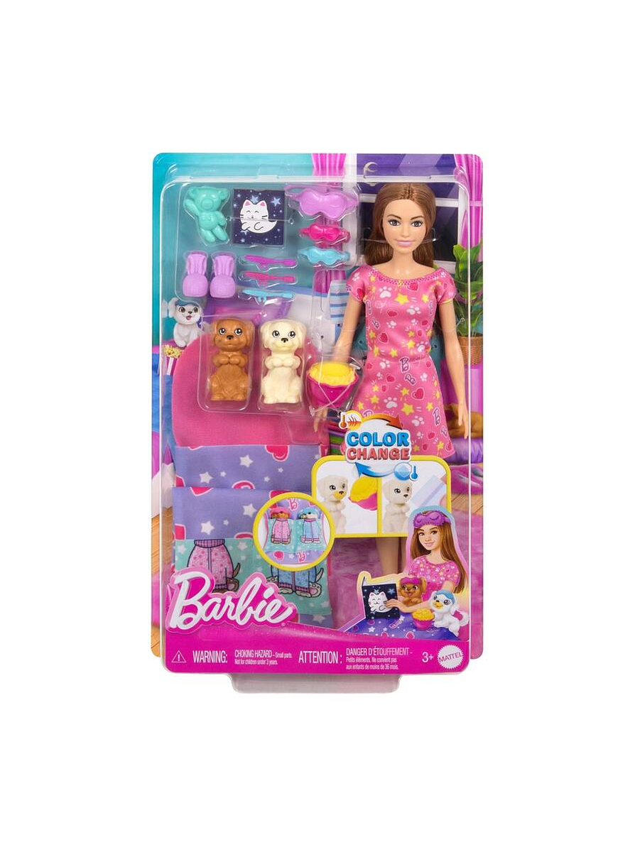 Barbie Muñeca Fiesta De Pijamas Con Cachorros 1