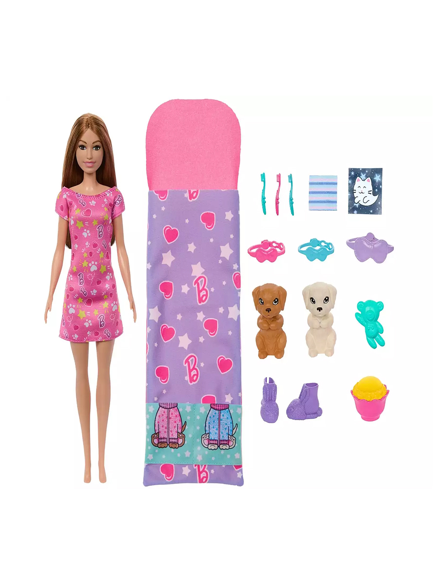 Barbie Muñeca Fiesta De Pijamas Con Cachorros 3