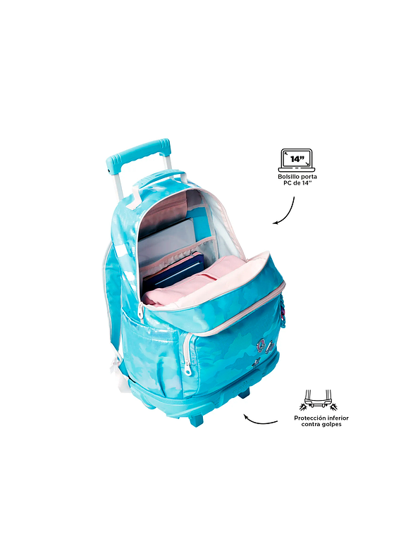 Morral Totto con ruedas Niña Majestic Grande Azul 2
