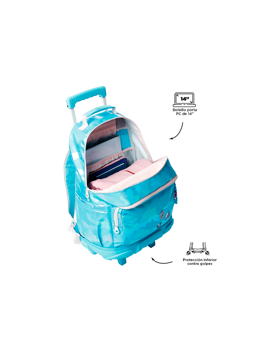 Morral Totto con ruedas Niña Majestic Grande Azul 2