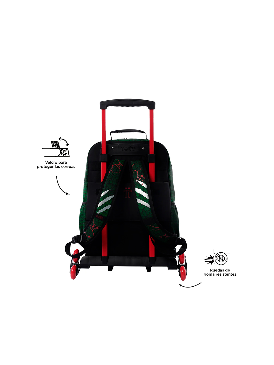 Morral Totto con 3 ruedas Niño Rex Dino Grande Verde 3