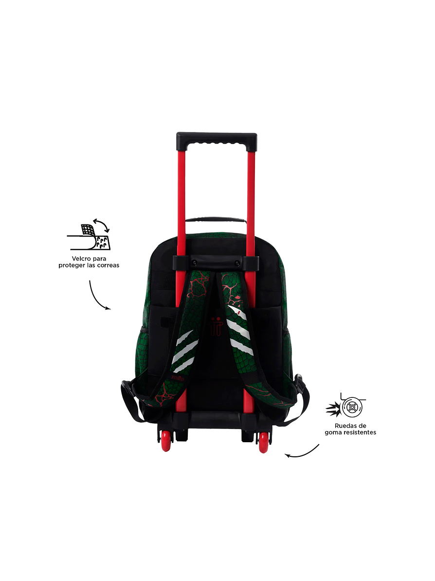 Morral Totto con ruedas Niño Rex Dino Mediano Verde 3