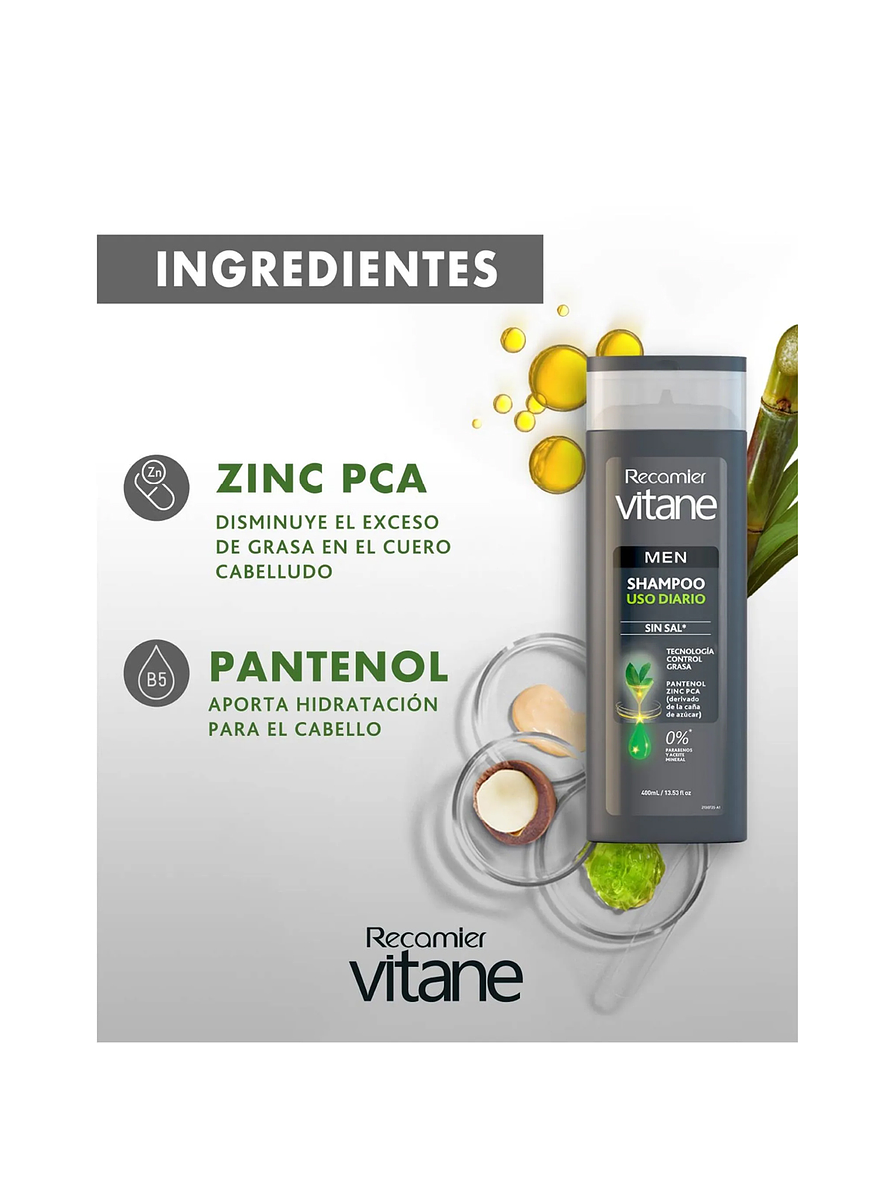 Shampoo Uso Diario Vitane Men 400 ml 2