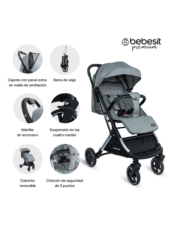 Coche Travel System Compacto Pixel Gray Premium 4