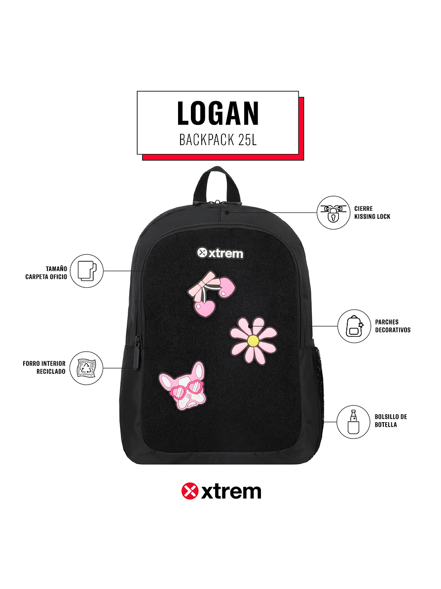 Morral Xtrem Logan Negro/Rosado 9