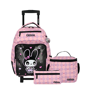 Set Morral Xtrem Con Ruedas, Cartuchera y Lonchera Runpack Gato