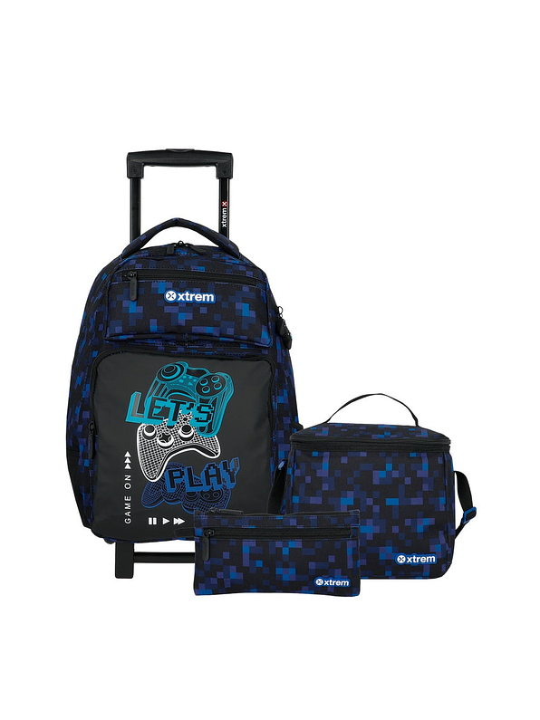 Set Xtrem Morral Con Ruedas, Cartuchera y Lonchera Runpack Azul 1