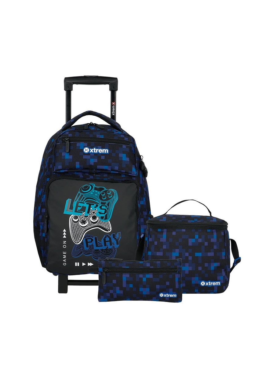 Set Xtrem Morral Con Ruedas, Cartuchera y Lonchera Runpack Azul 1