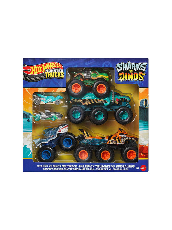 Hot Wheels Monster Trucks Vehículo Shark VS Dino Multipack 2
