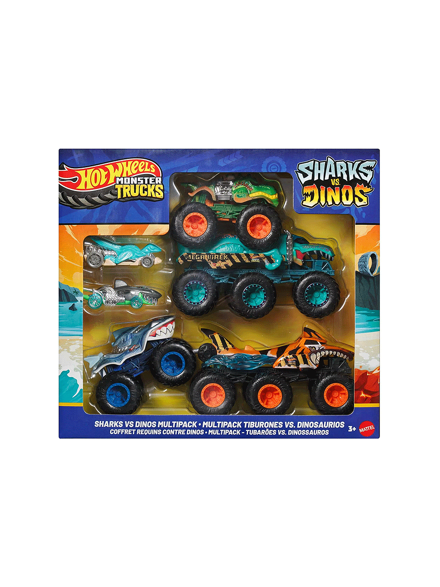 Hot Wheels Monster Trucks Vehículo Shark VS Dino Multipack 2