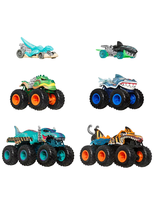 Hot Wheels Monster Trucks Vehículo Shark VS Dino Multipack 1