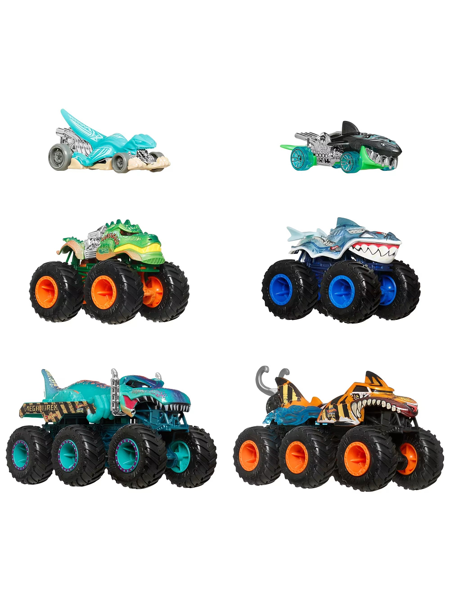 Hot Wheels Monster Trucks Vehículo Shark VS Dino Multipack 1