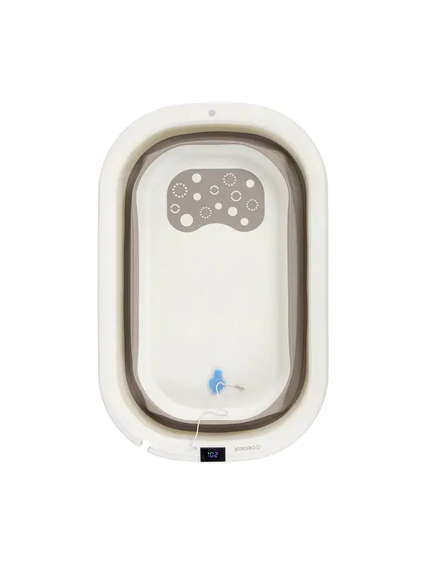 Bañera Plegable con Termómetro y Soporte Gris 5