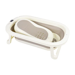 Bañera Plegable con Termómetro y Soporte Gris