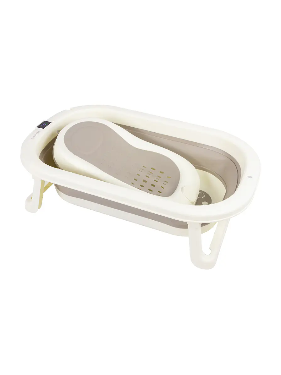 Bañera Plegable con Termómetro y Soporte Gris 1