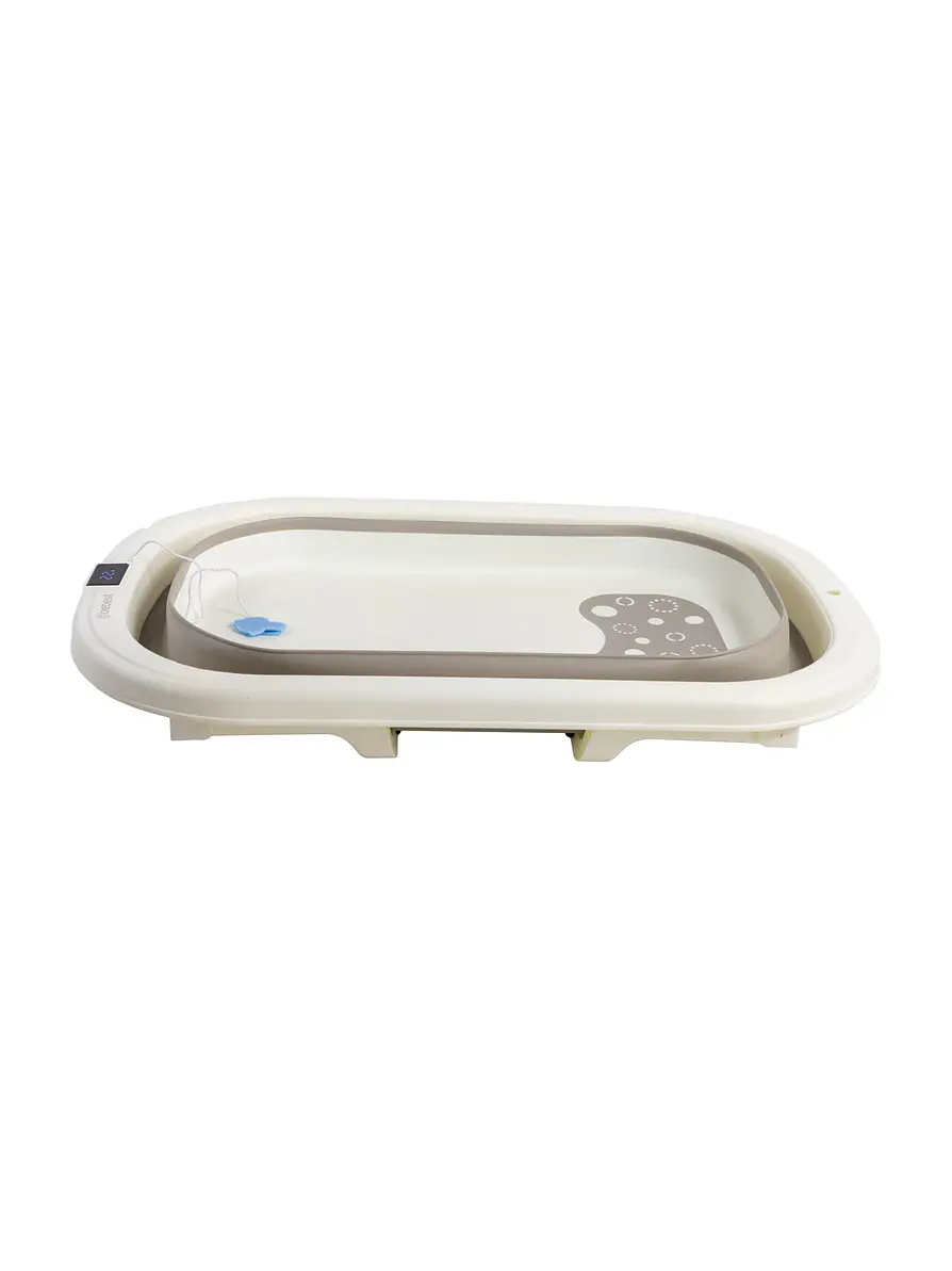 Bañera Plegable con Termómetro y Soporte Gris 7