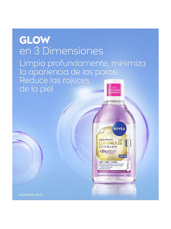 Agua Micelar Nivea Luminous 630 Skin Glow Serum 400 ml 2