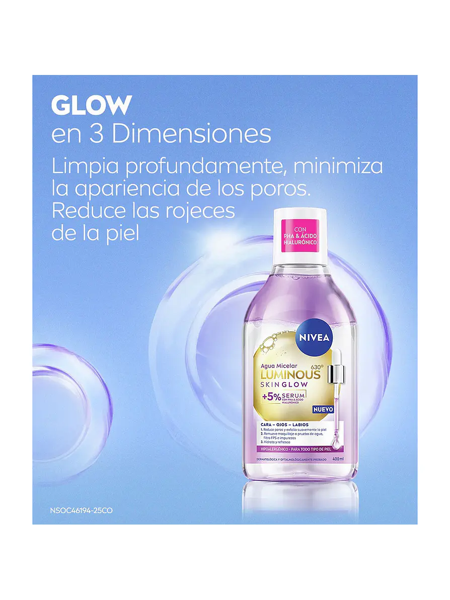 Agua Micelar Nivea Luminous 630 Skin Glow Serum 400 ml 2