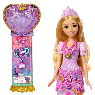 Rapunzel Jewel Reveal Disney Princesas con 8 Sorpresas, Incluido un Joyero y 10 accesorios