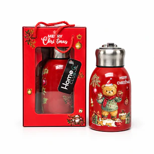 Termo Acero Inoxidable 300 Ml Motivos Navideños + Empaque De Regalo