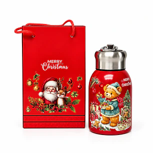 Termo Acero Inoxidable 300 Ml Motivos Navideños + Empaque De Regalo