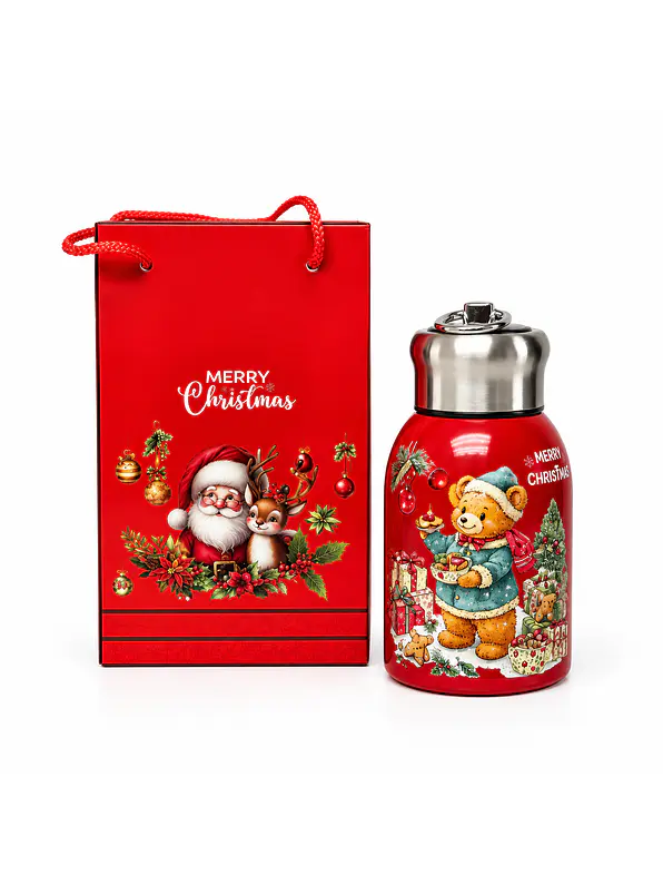 Termo Acero Inoxidable 300 Ml Motivos Navideños + Empaque De Regalo 2