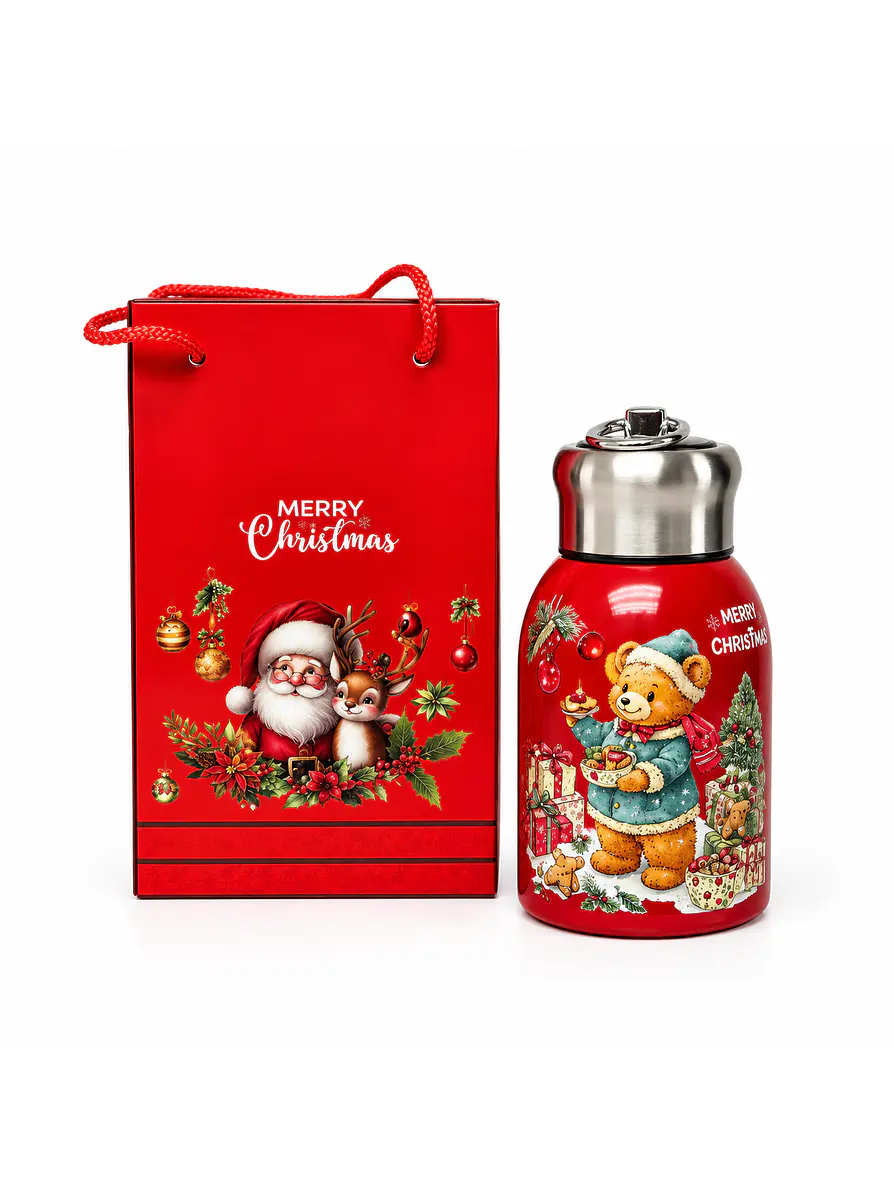 Termo Acero Inoxidable 300 Ml Motivos Navideños + Empaque De Regalo 2