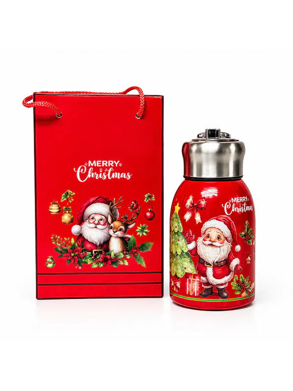 Termo Acero Inoxidable 300 Ml Motivos Navideños + Empaque De Regalo 3