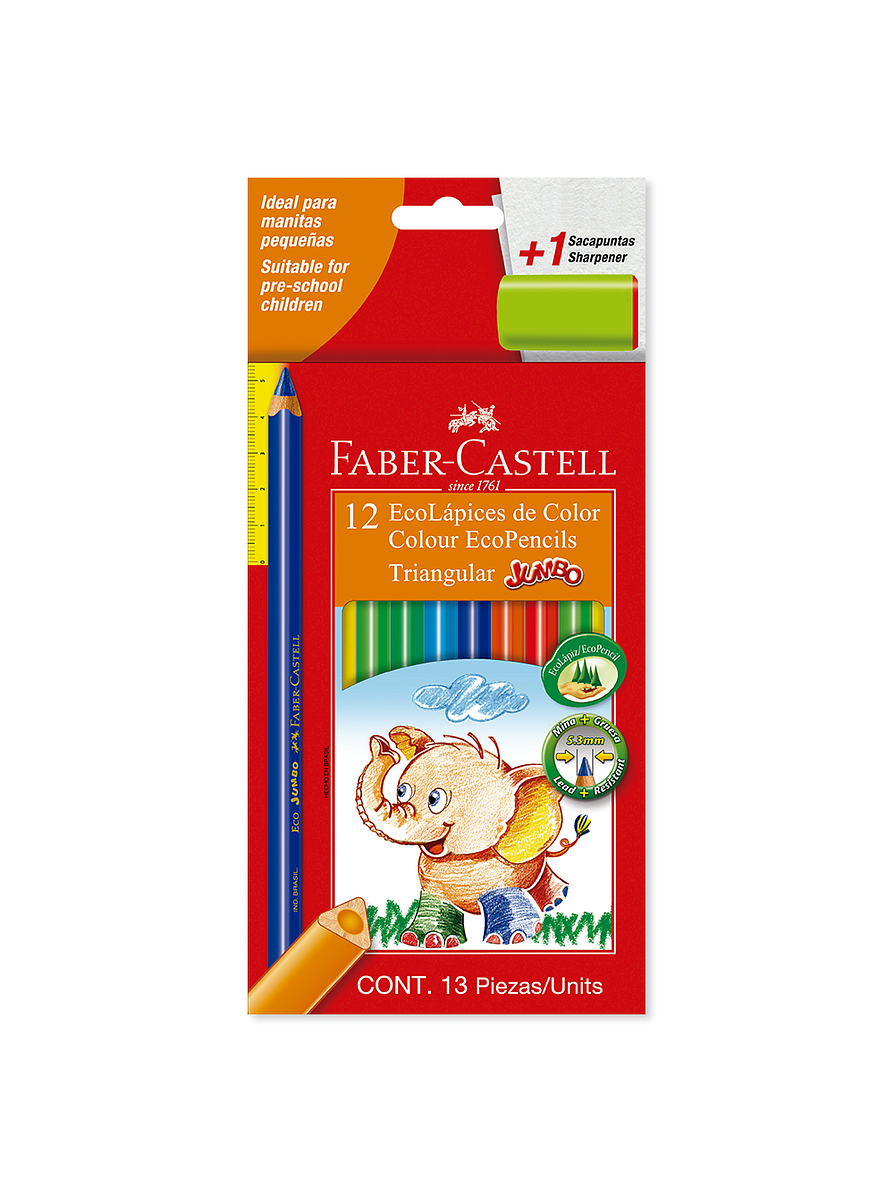 Colores Faber-Castell Jumbo Triangular Largos x 12 Unidades 1