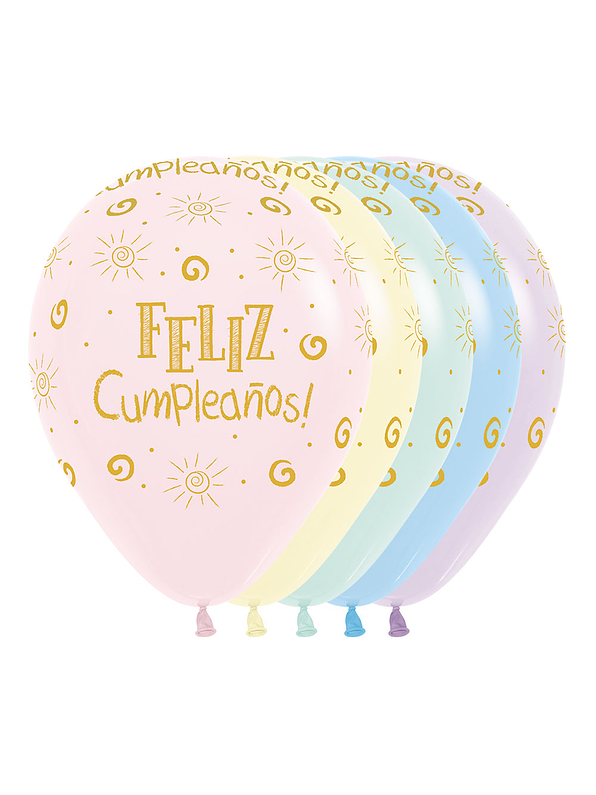 Globo R-12 Infinity Feliz Cumpleaños Rayito Sol Mate Surtido X 12 unidades 1