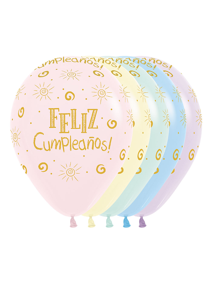 Globo R-12 Infinity Feliz Cumpleaños Rayito Sol Mate Surtido X 12 unidades 1