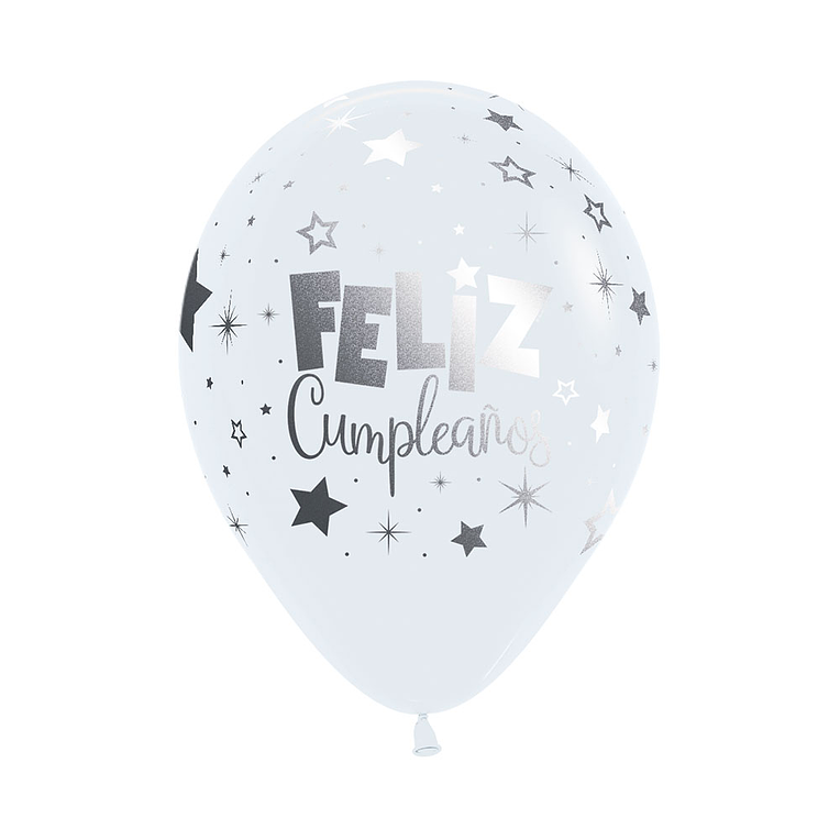 Globo R-12 M link Feliz Cumpleaños Fantasía Fashion blanco x 12 unidades