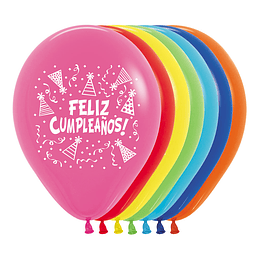 Globo R-12 impreso feliz cumpleaños gorritos Fashion surtido x 12 unidades